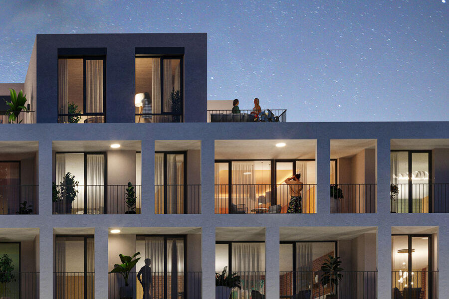 Maximum light and comfort – Large format windows with triple glazing and arrangements for external shading